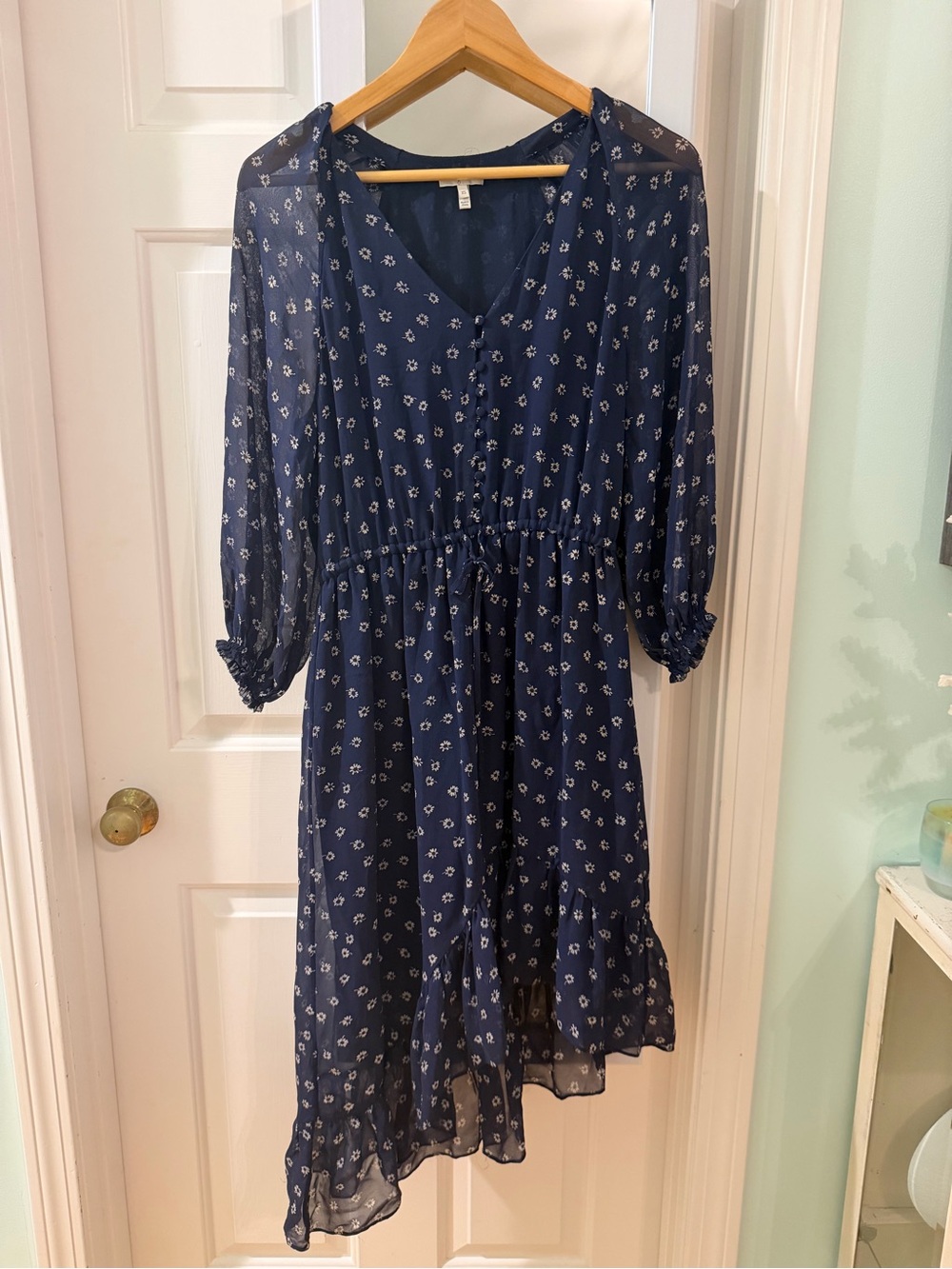 Joie Navy Floral Asymmetrical Dress with Ruffle Hem